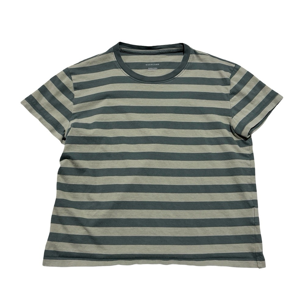Everlane Organic Cotton Box Cut Tee Womens XS Striped Green